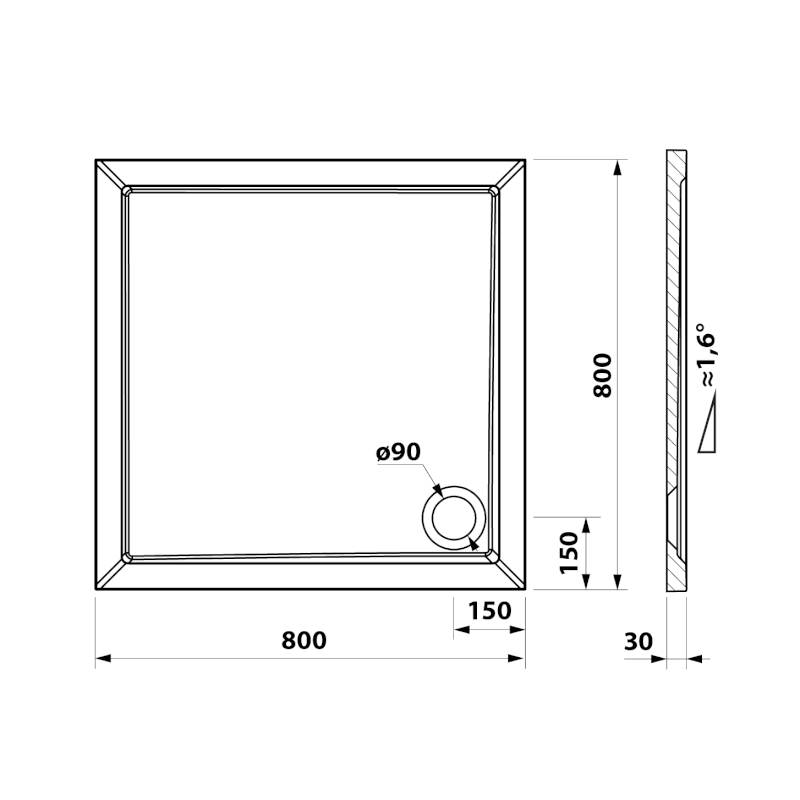ELSE sprchová vanička z litého mramoru, čtverec 80x80cm, bílá 800.111.4